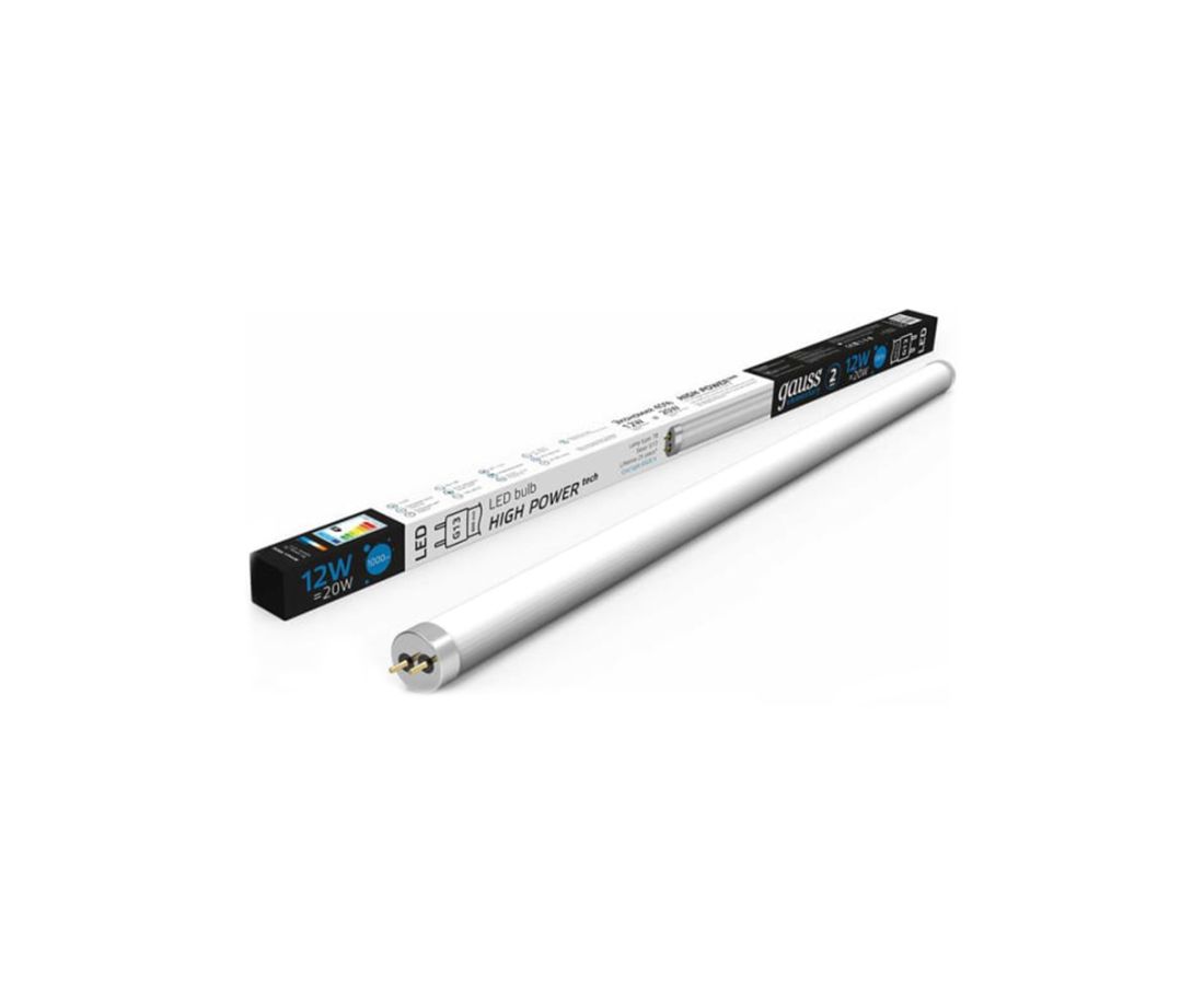 ნათურა T8 12W 1000lm 6500K G13 600mm მინის Gauss Elementary — ნათურა და ვაზნა